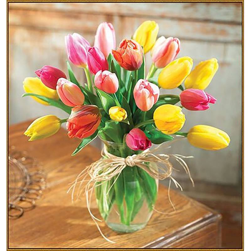 Алмазная мозаика «Букет тюльпанов», 35 x 35 см, 34 цвета