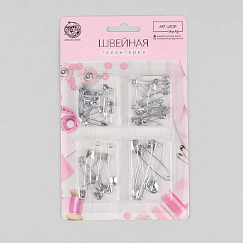 Набор булавок английских 2,7 / 3,2 / 4,2 / 5 см, 55 - 60 шт, цвет серебряный