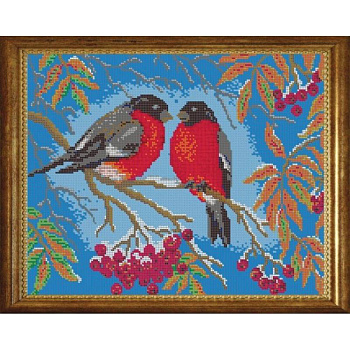 ВЛ-047П 'Снегири' 38x30 см набор на атласе для вышивания чешским бисером 'Вышивочка'